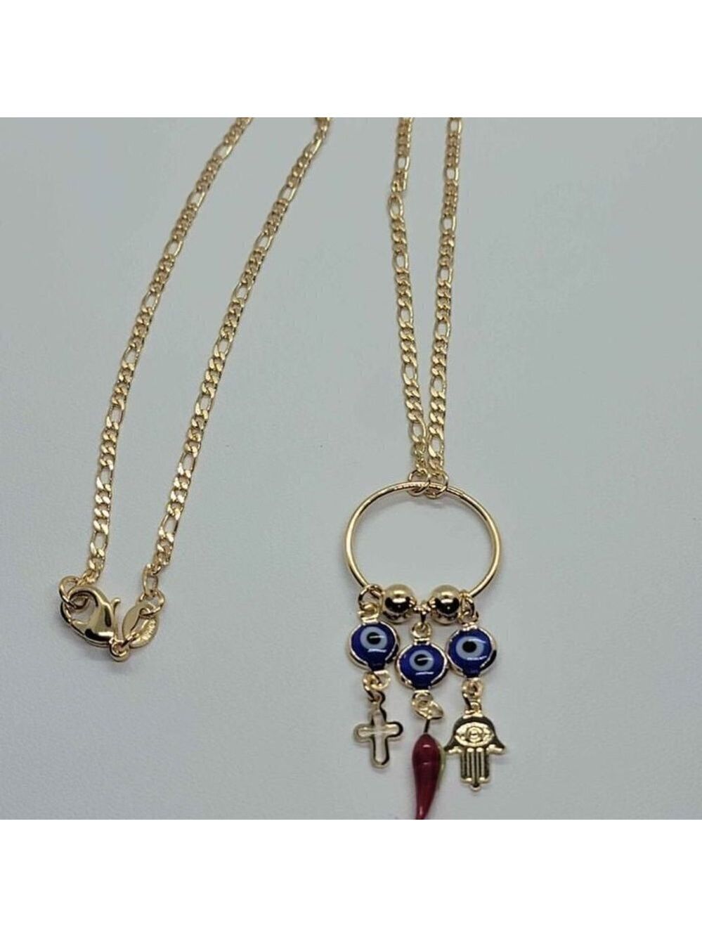 Brand New Brazilian 18k Gold Filled Lucky Charms with blue Evil Eye Necklace - Picture 4 of 4